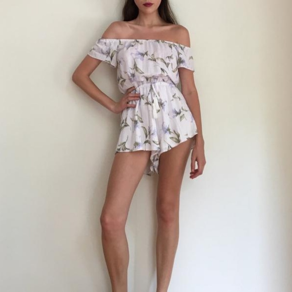 White Floral Off the Shoulder Romper